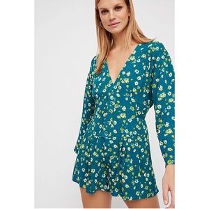 Free People Green L’amour Printed Romper 4 XS New